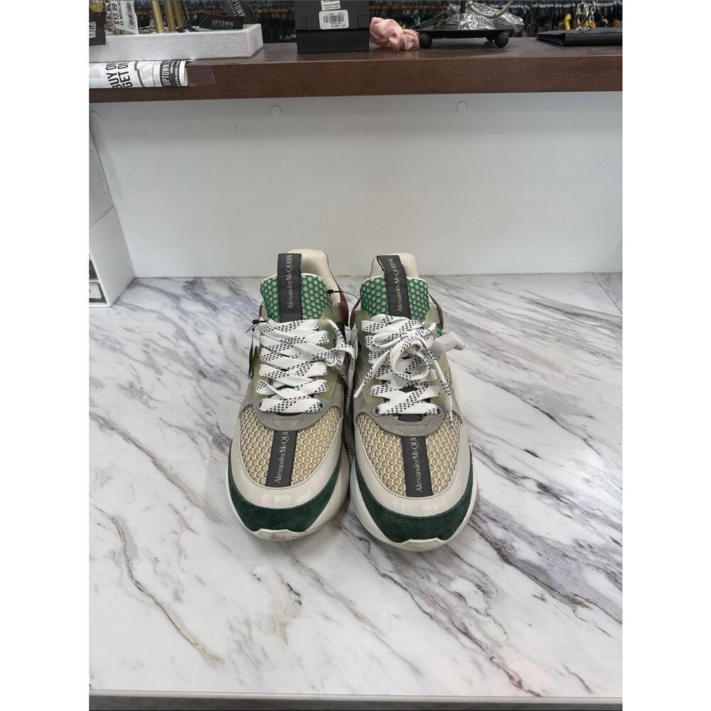 Alexander McQueen Green, Cream and Beige Mesh Runner Sneakers
